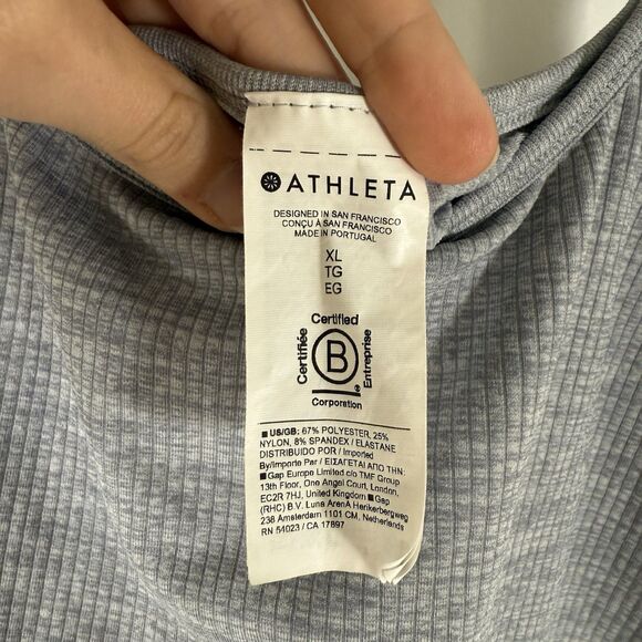 Athleta Tank Top Women's XL Grey Ribbed Scoop Neck Athletic Fitted - Picture 4 of 9